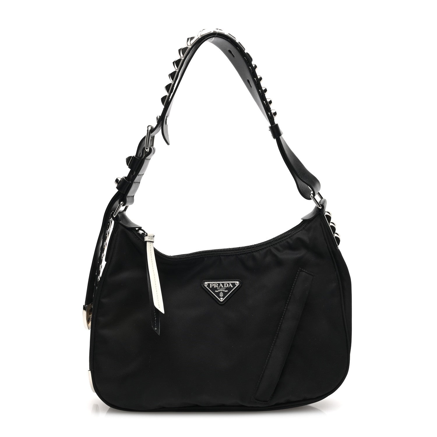 Prada Tessuto Nylon Studded New Vela Hobo Black White 1 of 11