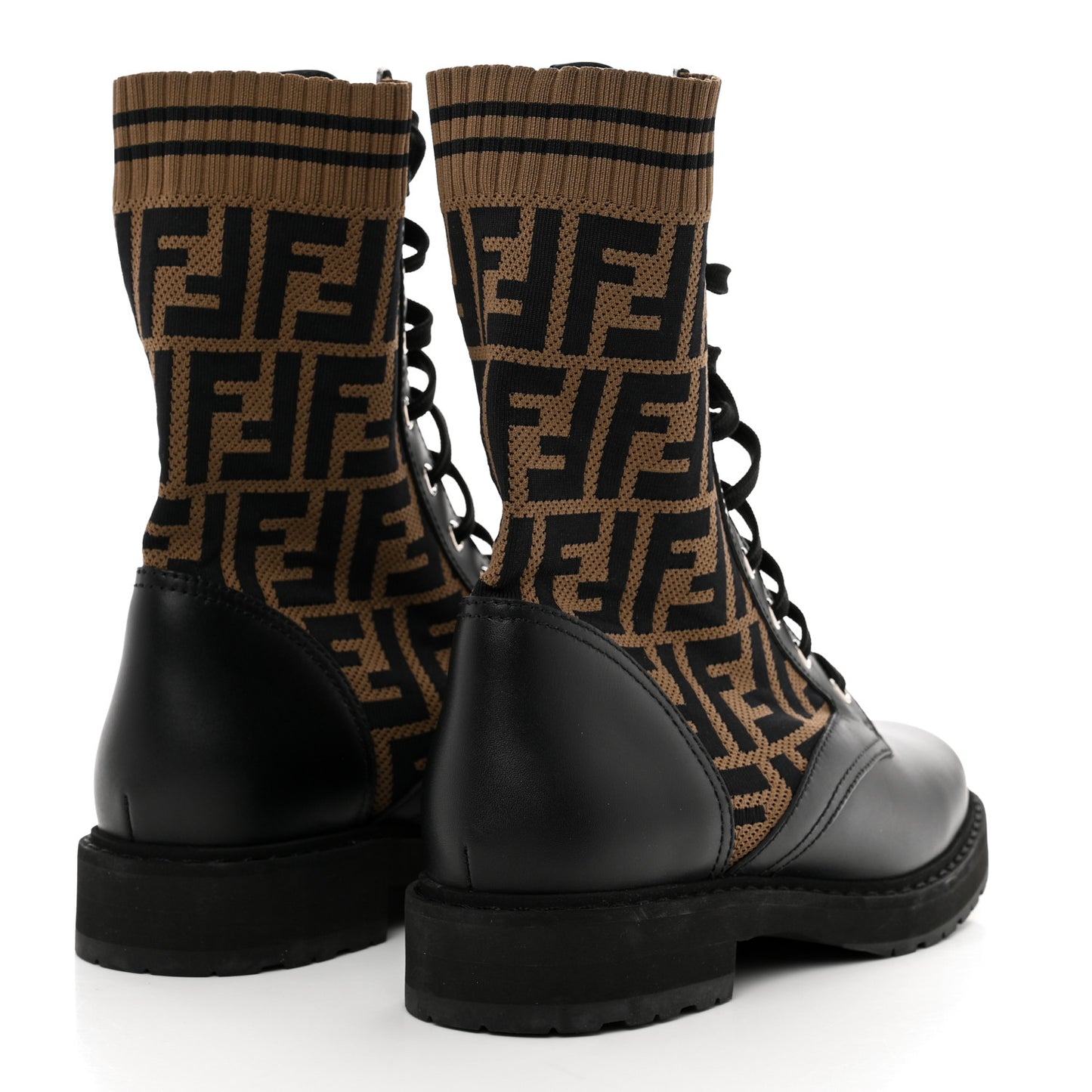 Calfskin Stretch Fabric FF Rockoko Biker Boots 39.5 Black Tobacco