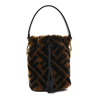 Fendi Shearling Vitello Dolce F is Fendi Macro FF 1974 Mini Mon Tresor Bucket Bag Tobacco Black 1 of 9