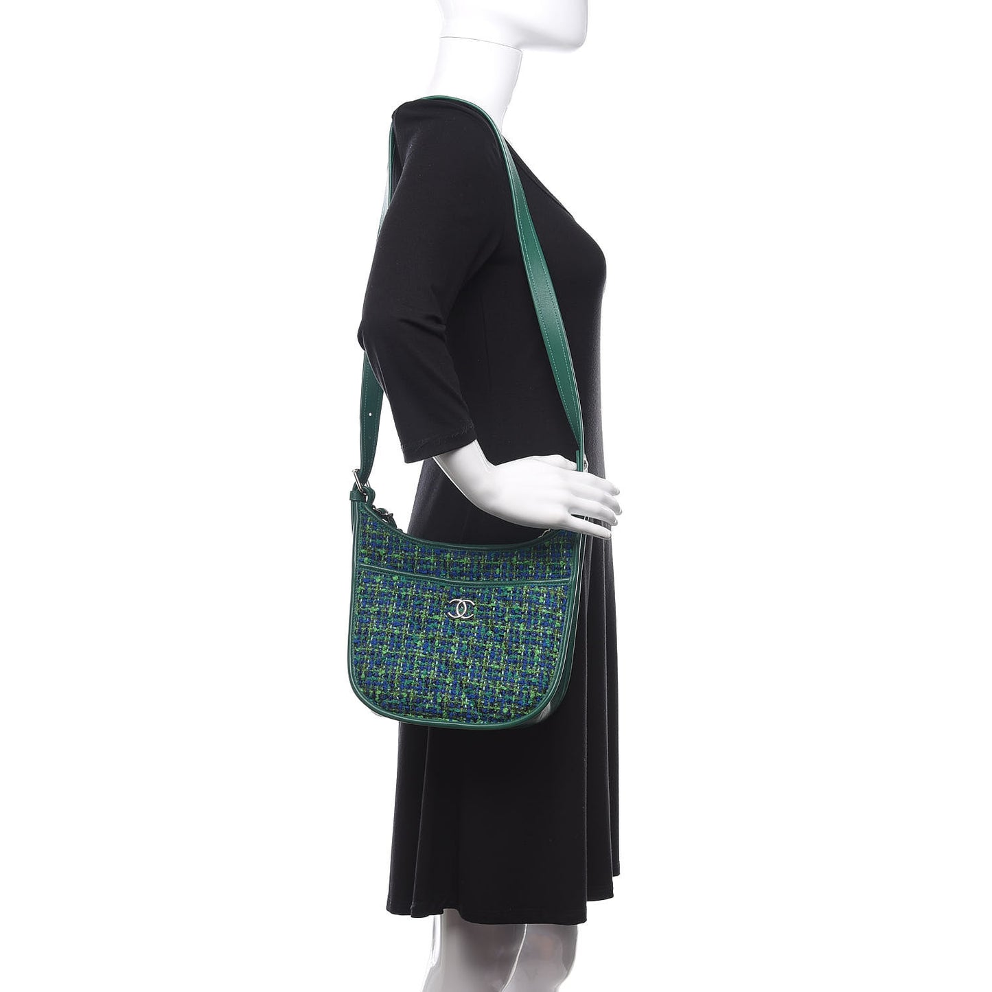 Tweed Calfskin Jungle Stroll Hobo Bag Green Multicolor