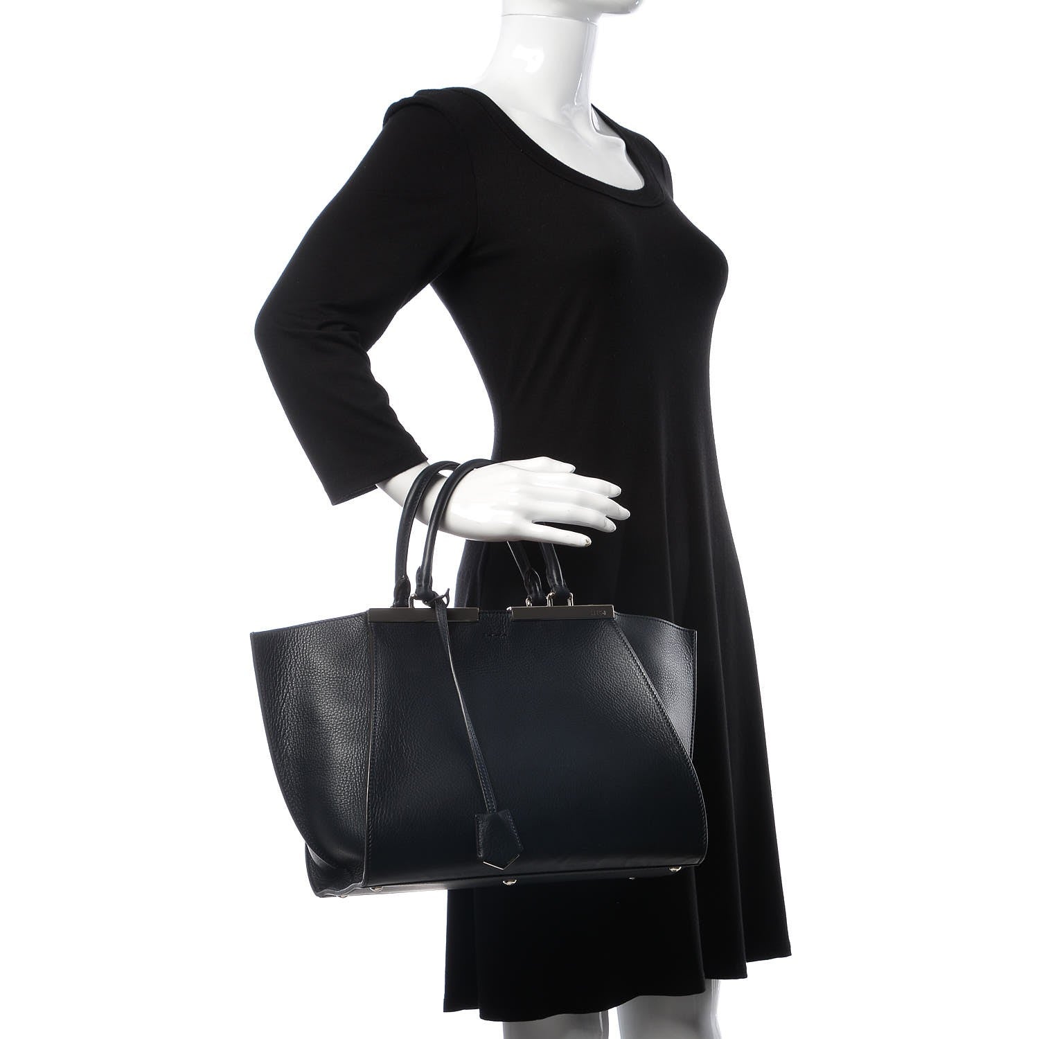 Fendi Vitello Dolce Marmol Shiny Nappa Petite 3Jours Tote Blue Notte 2 of 13