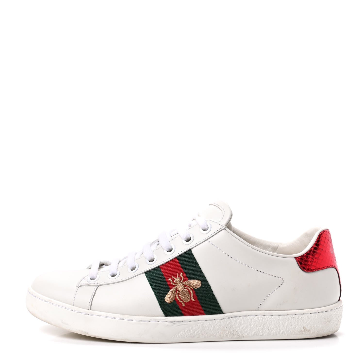 Gucci Calfskin Ayers Bee Embroidered Womens Ace Sneakers 36 White Green 1 of 7