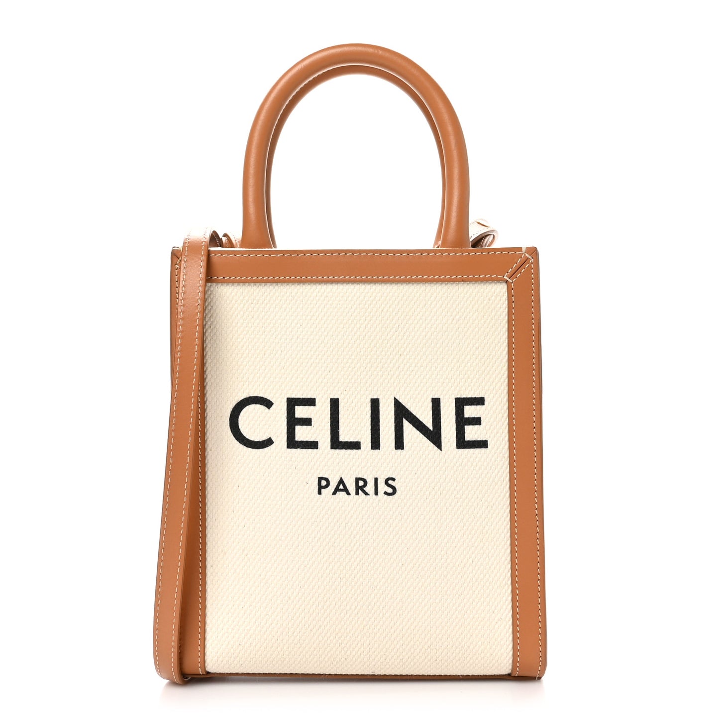 Canvas Calfskin Mini Vertical Cabas Natural Tan
