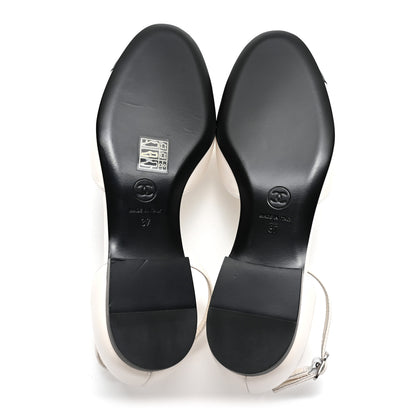 Chanel Lambskin Patent Calfskin Cap Toe Camellia Mary Jane Flats 37 White Black 6 of 10