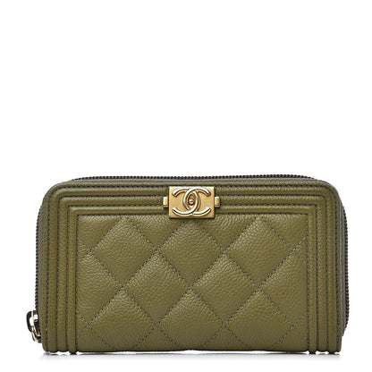 Chanel Caviar Quilted Boy Small Zip Around Wallet Khaki 1 of 10