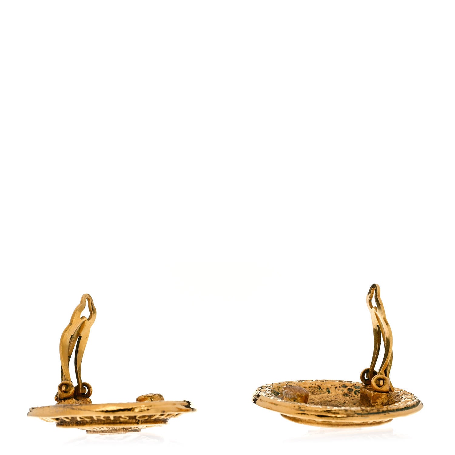 Chanel Metal CC Round Shield Clip On Earrings Gold 3 of 4