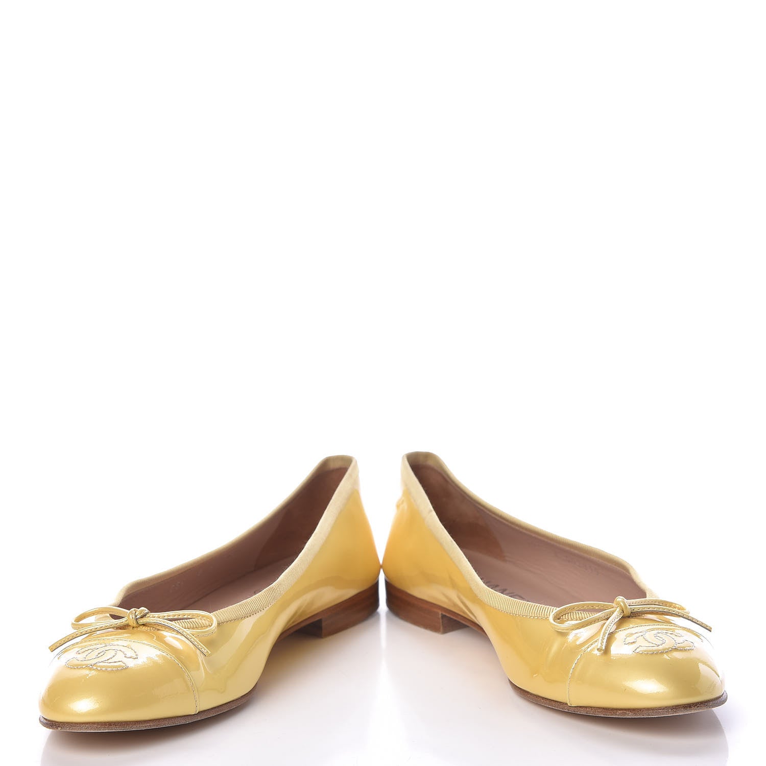 Chanel Calfskin Patent CC Cap Toe Ballerina Flats 39 Yellow 5 of 18
