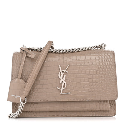 Saint Laurent Calfskin Crocodile Embossed Medium Monogram Sunset Dusty Grey 1 of 16