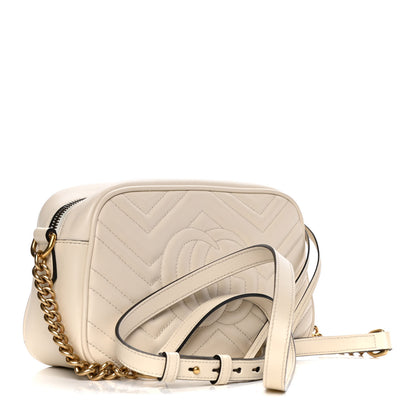 Gucci Calfskin Matelasse Small GG Marmont Chain Shoulder Bag White 3 of 15