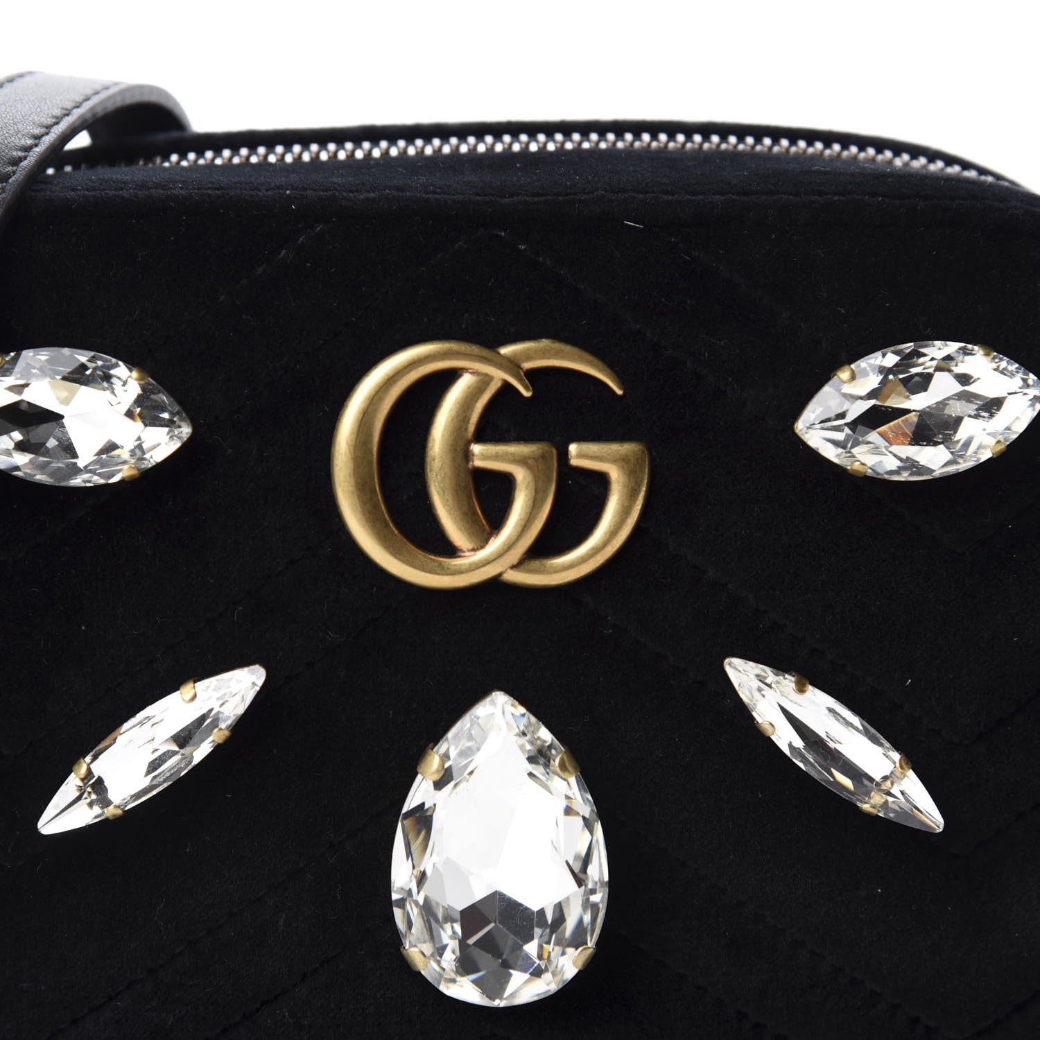 Gucci Velvet Matelasse Marquise Crystals Mini GG Marmont Chain Shoulder Bag Black 10 of 10