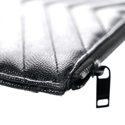 Saint Laurent Grain De Poudre Chevron Monogram Bill Pouch Black 12 of 17