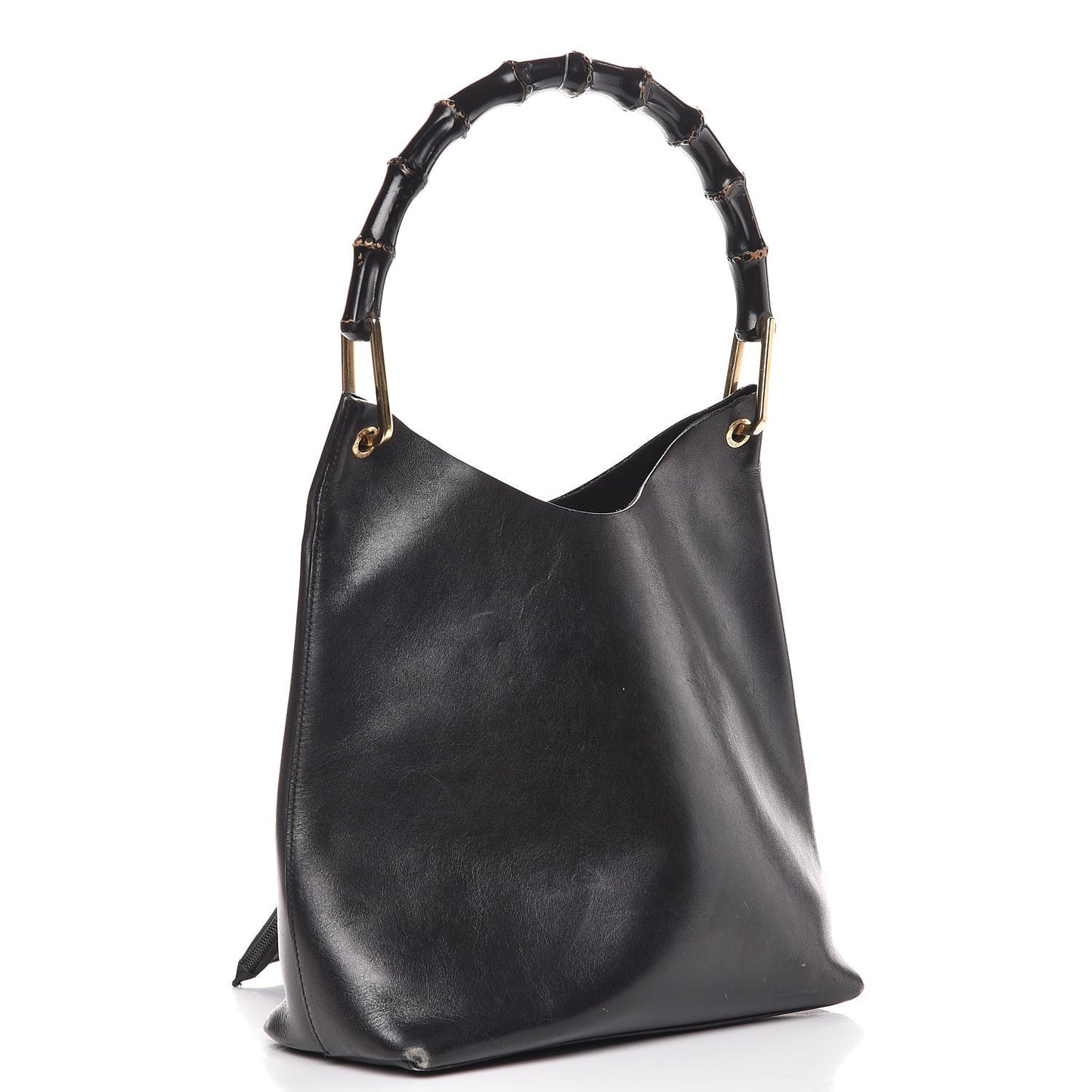 Calfskin Bamboo Handle Shoulder Bag Black