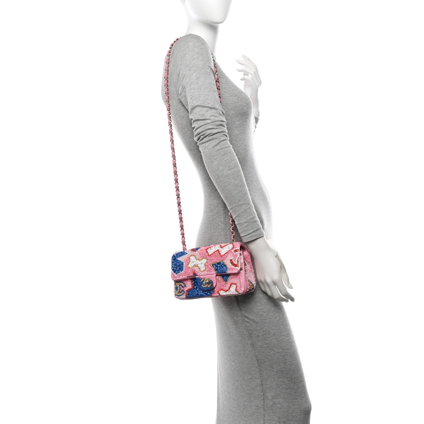 Satin Sequin Embellished Mini Rectangular Flap Pink White Blue Red