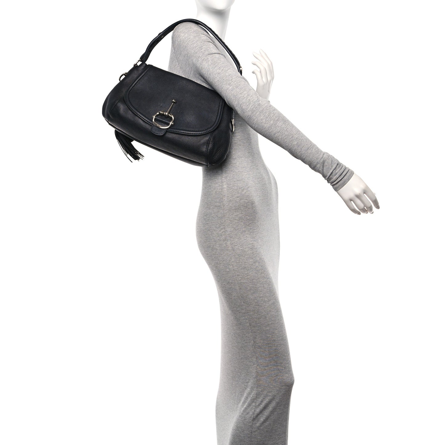 Pebbled Calfskin Medium Techno Horsebit Shoulder Flap Bag Black