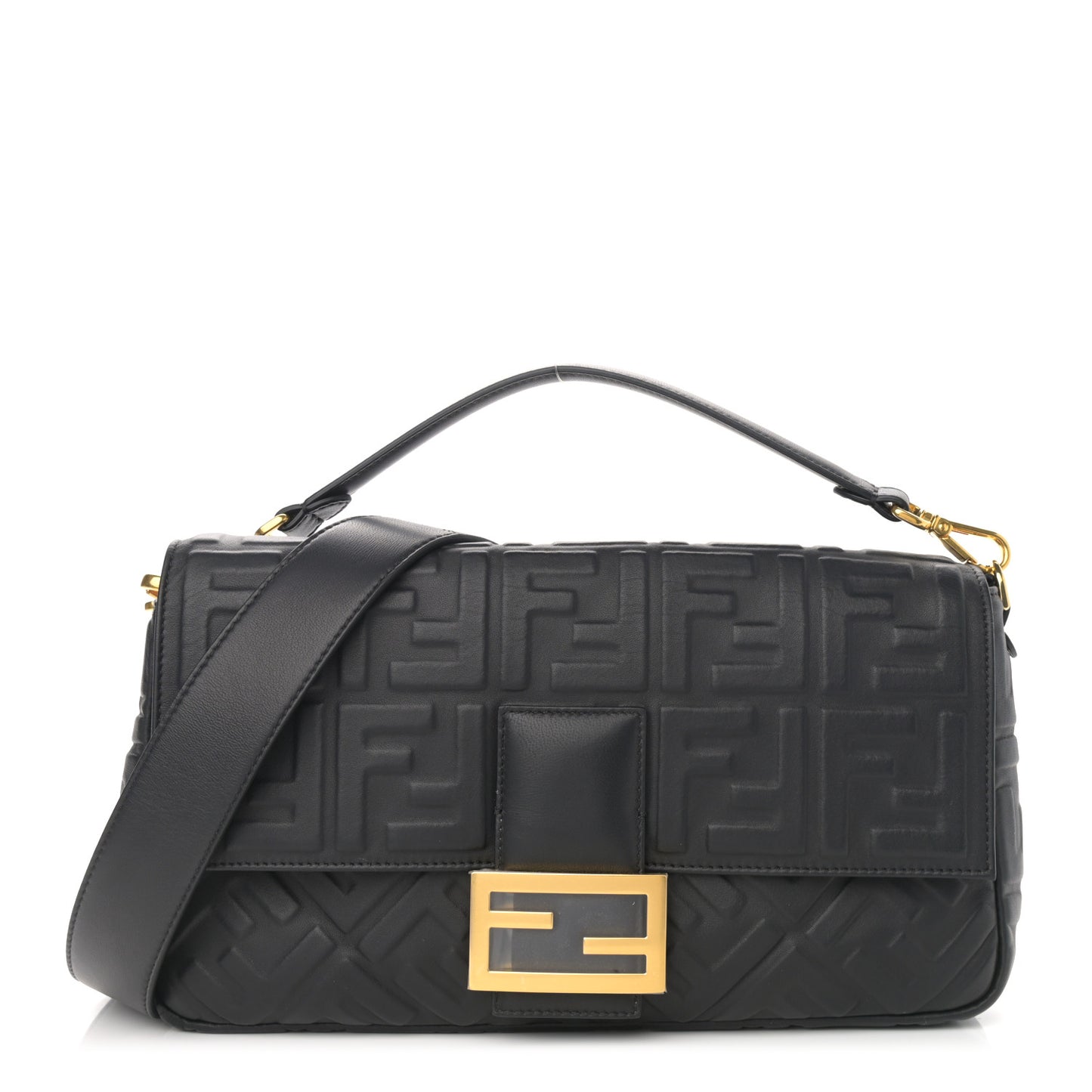 Nappa FF 1974 Embossed Large Baguette Black