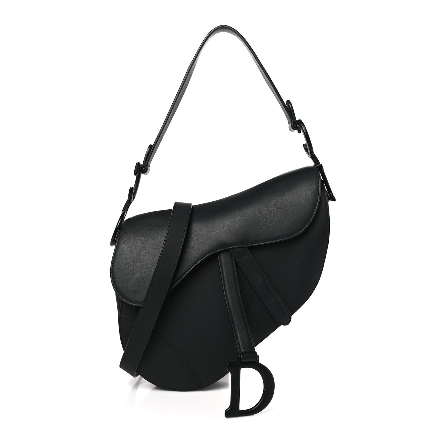 Ultra Matte Calfskin Saddle Bag With Strap Black