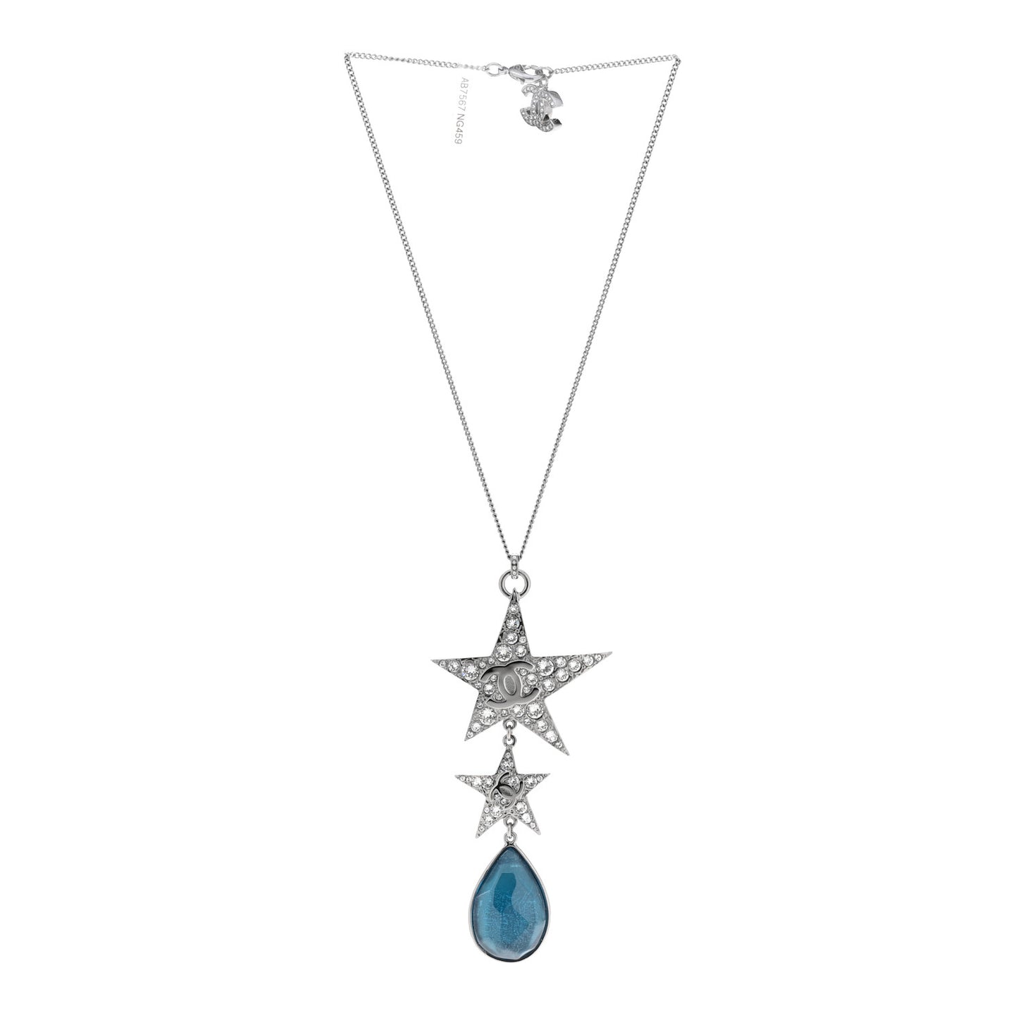 Crystal Resin CC Star Drop Necklace Silver Blue