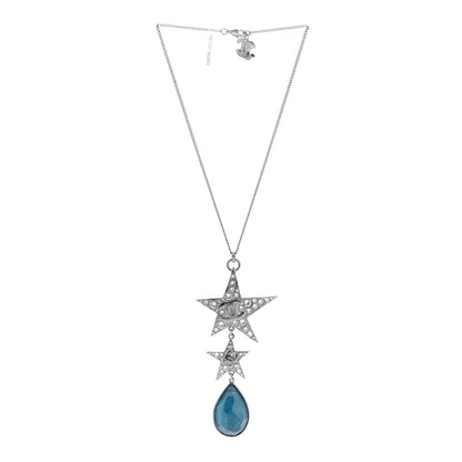 Chanel Crystal Resin CC Star Drop Necklace Silver Blue 3 of 6