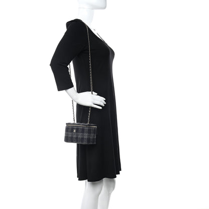 Chanel Wool Plaid Quilted Small Vanity Case With Chain Blue 2 of 12