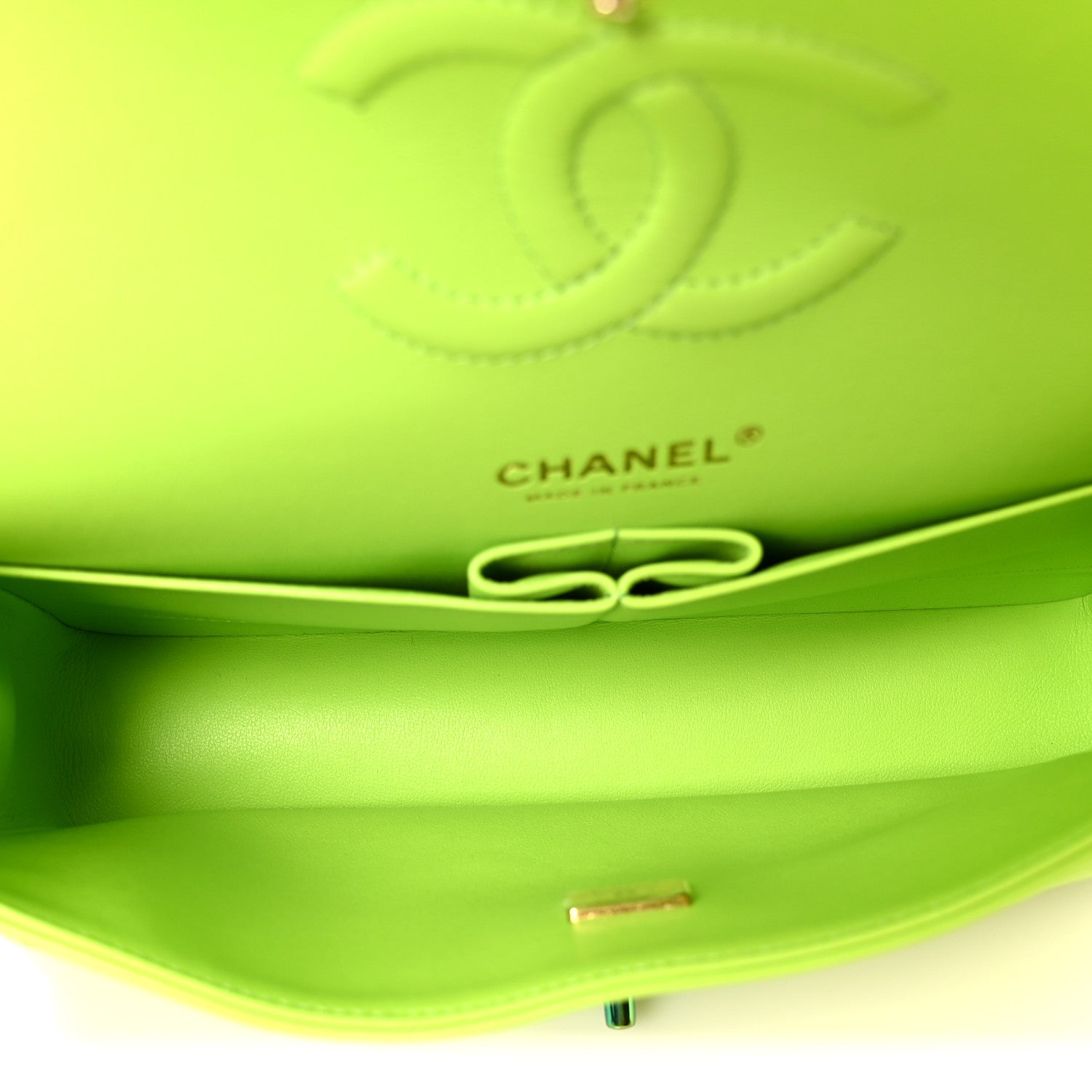 Chanel Lambskin Quilted Rainbow CC Medium Double Flap Neon Green Neon Green 5 of 12