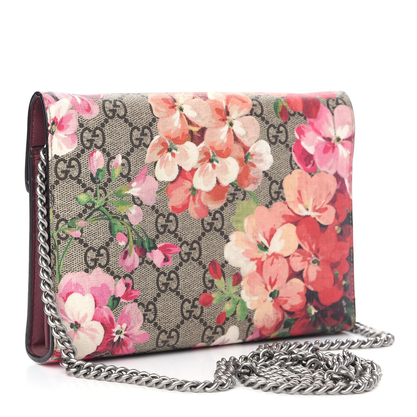 GG Supreme Monogram Blooms Mini Dionysus Chain Wallet Beige Multicolor Dry Rose