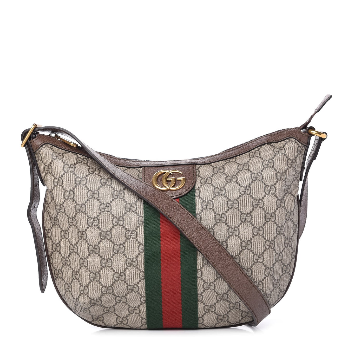 GG Supreme Monogram Web Small Ophidia Half Moon Hobo Brown