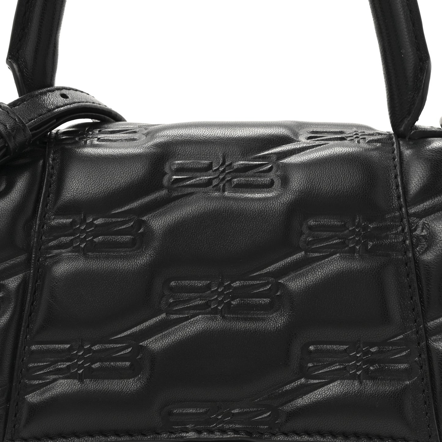 Nappa BB Monogram Embossed Small Hourglass Top Handle Bag Black