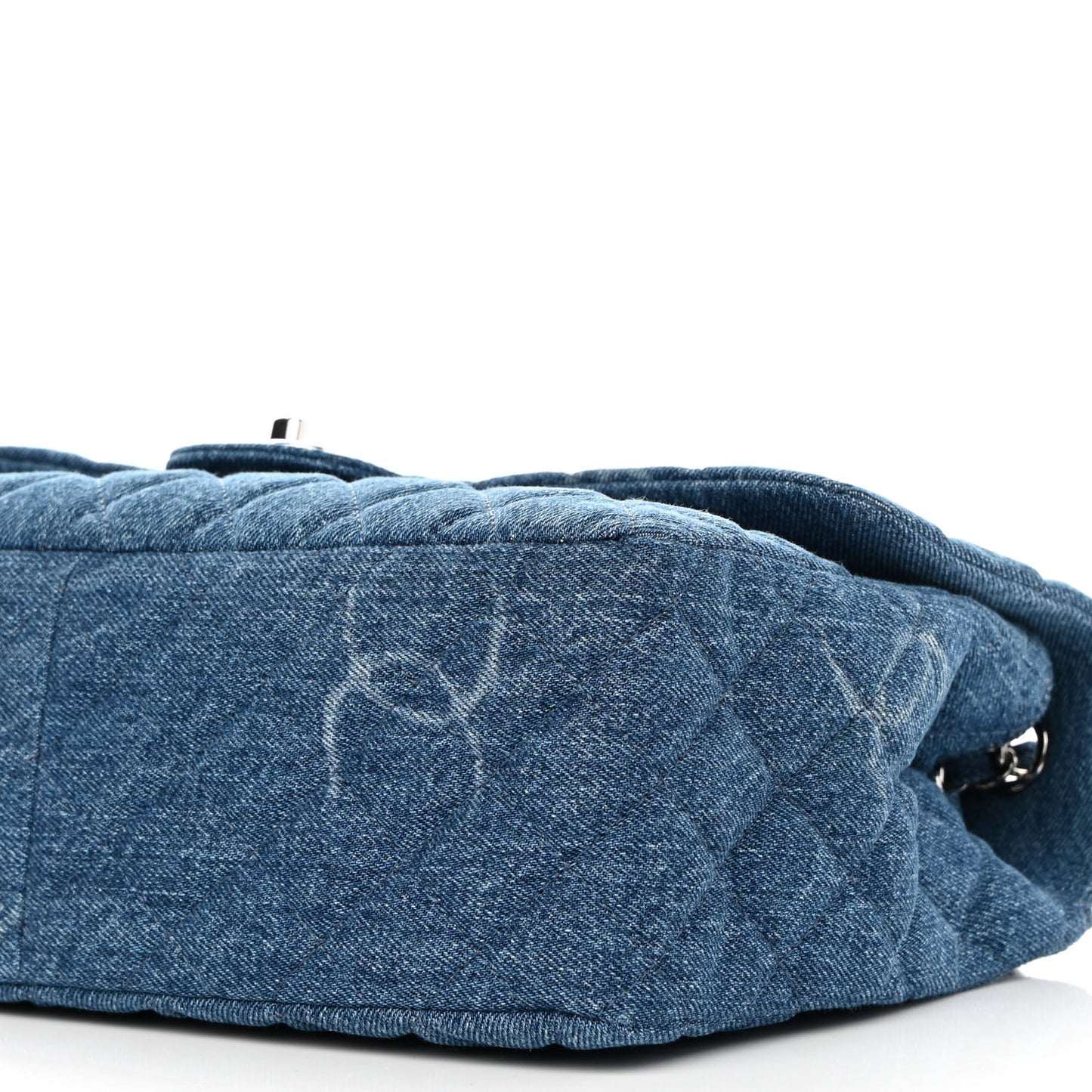 Denim Quilted CC Print Jumbo Single Flap Blue