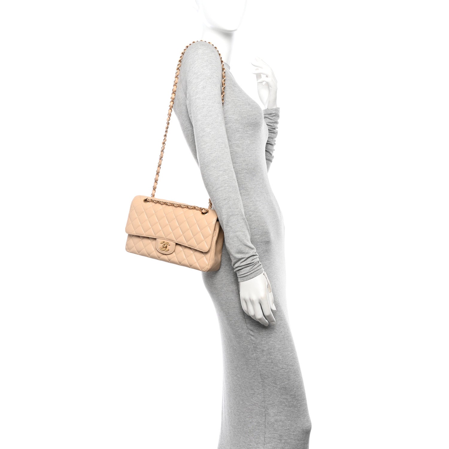 Chanel Caviar Quilted Medium Double Flap Beige 2 of 10