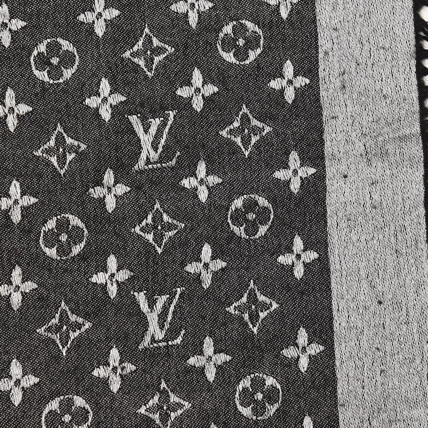 Wool Silk Monogram Denim Shawl Black