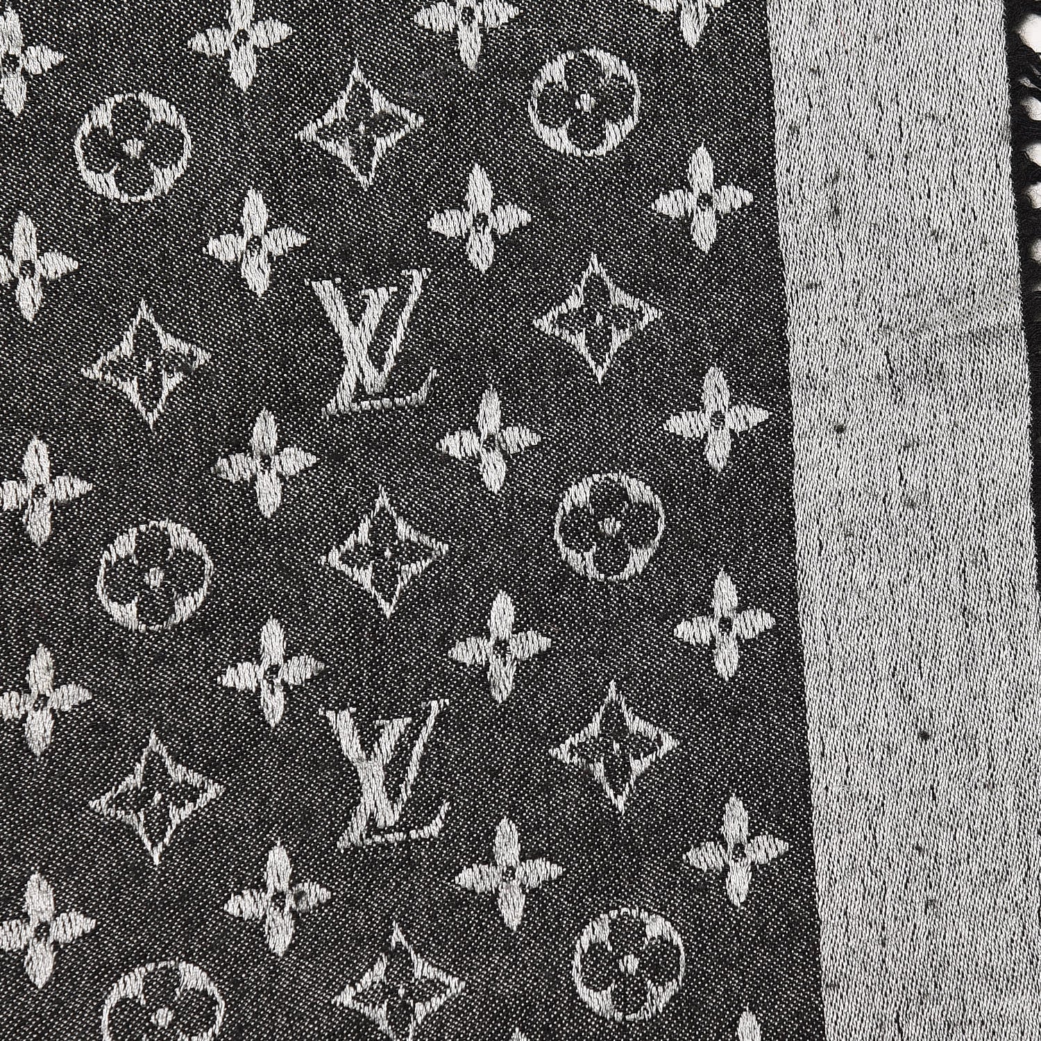 Louis Vuitton Wool Silk Monogram Denim Shawl Black 6 of 8