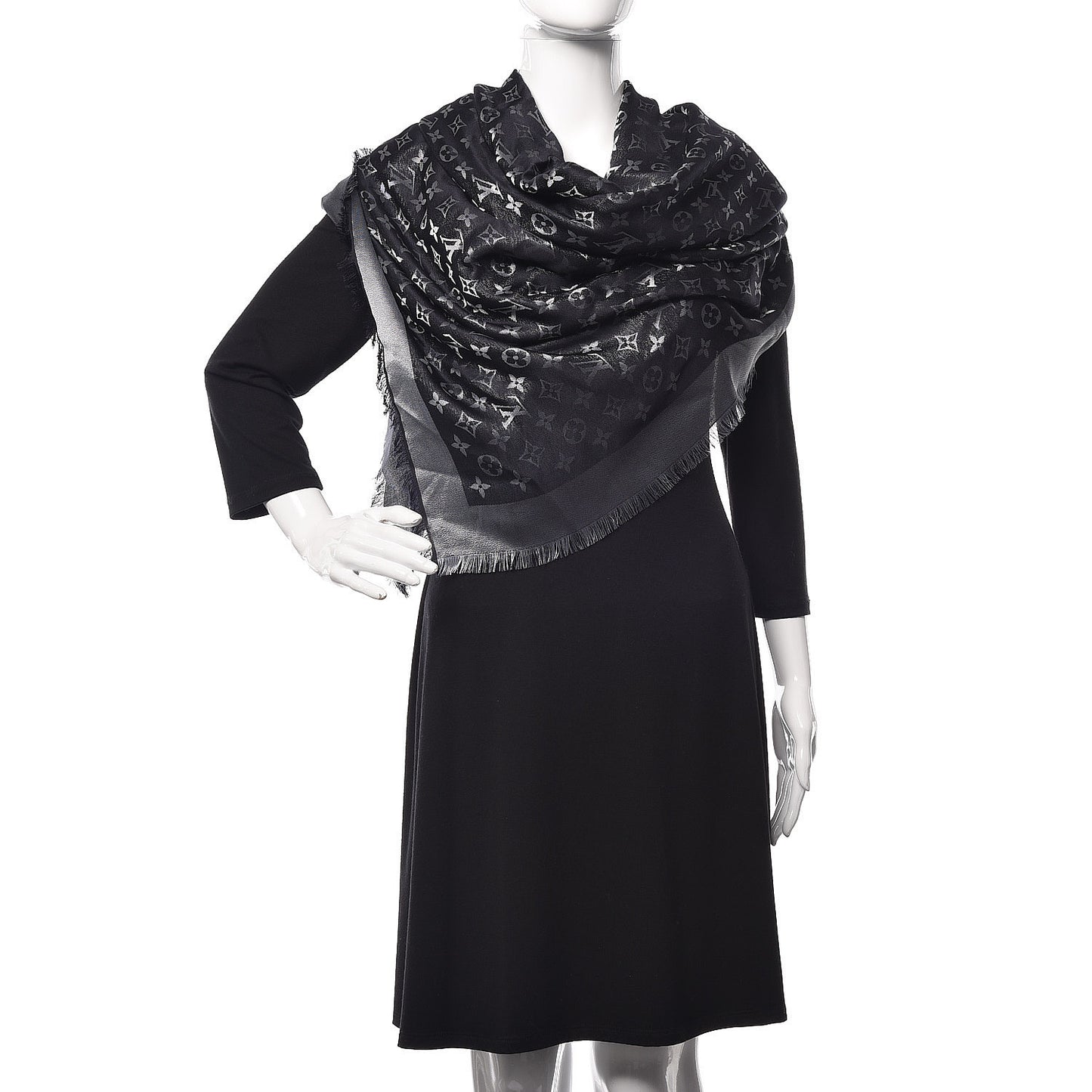 Silk Lurex Wool Monogram Shine Shawl Black