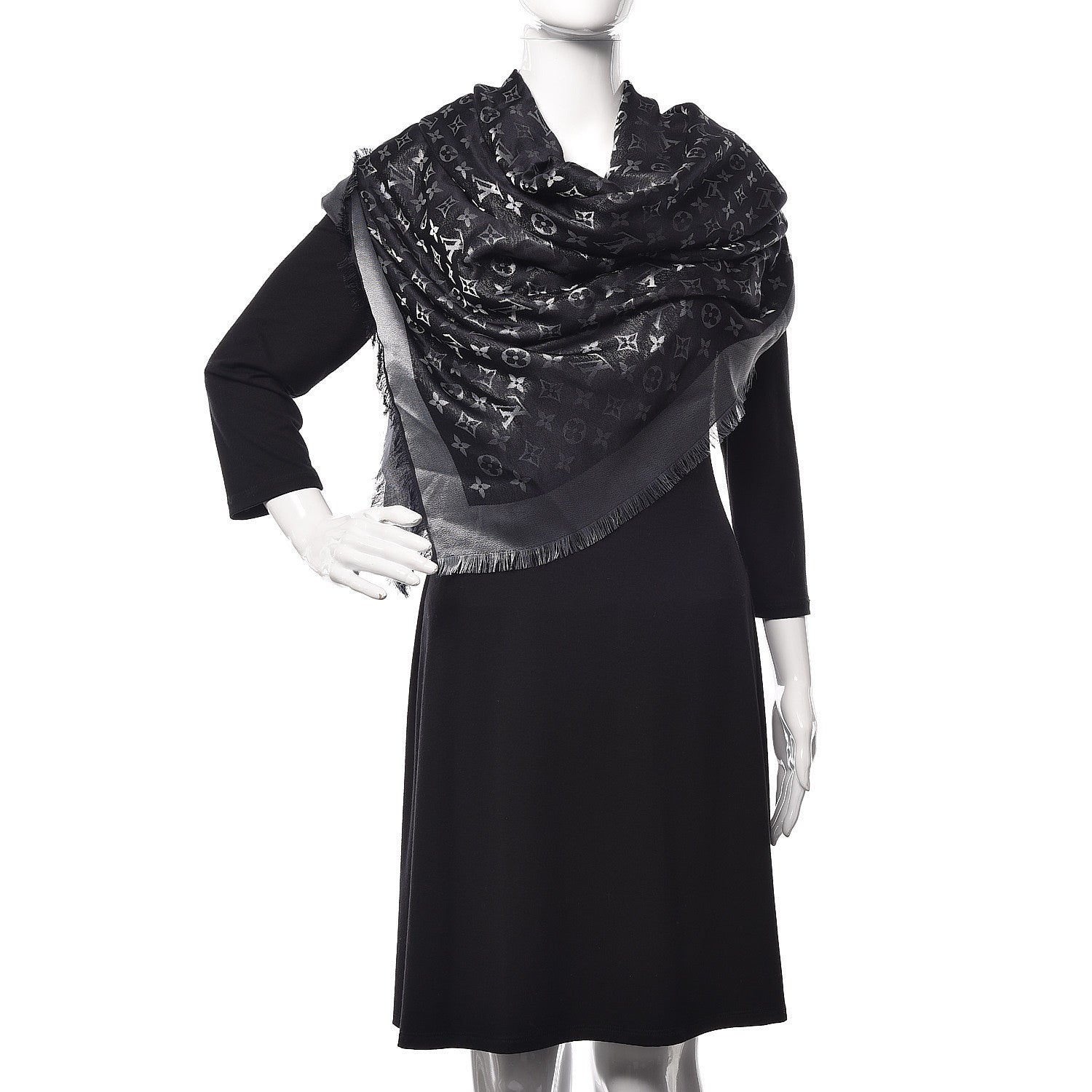 Louis Vuitton Silk Lurex Wool Monogram Shine Shawl Black 2 of 5
