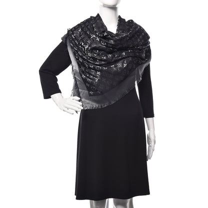 Louis Vuitton Silk Lurex Wool Monogram Shine Shawl Black 2 of 5