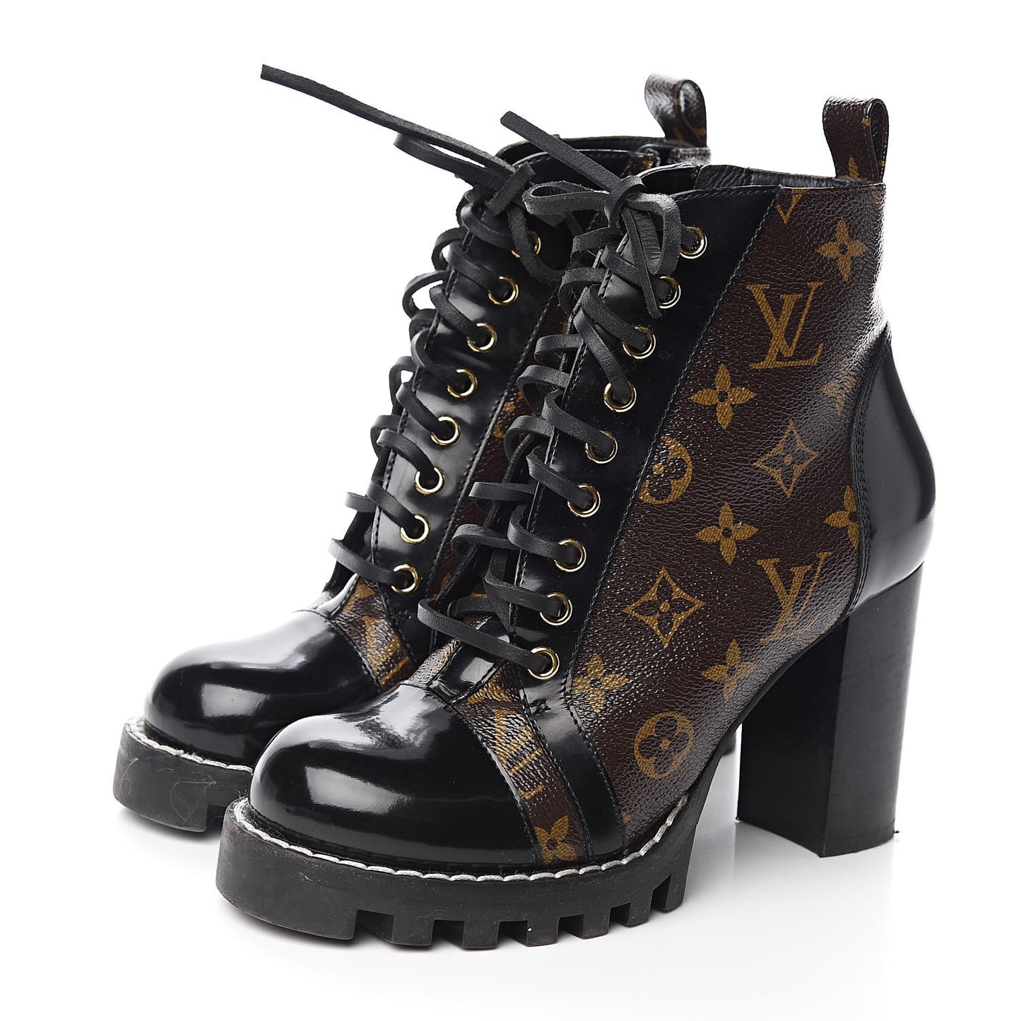 Patent Calfskin Monogram Star Trail Ankle Boots 37.5 Black