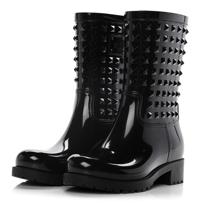 Valentino Garavani Rubber Rockstud Short Rainboots 37 Black 3 of 12