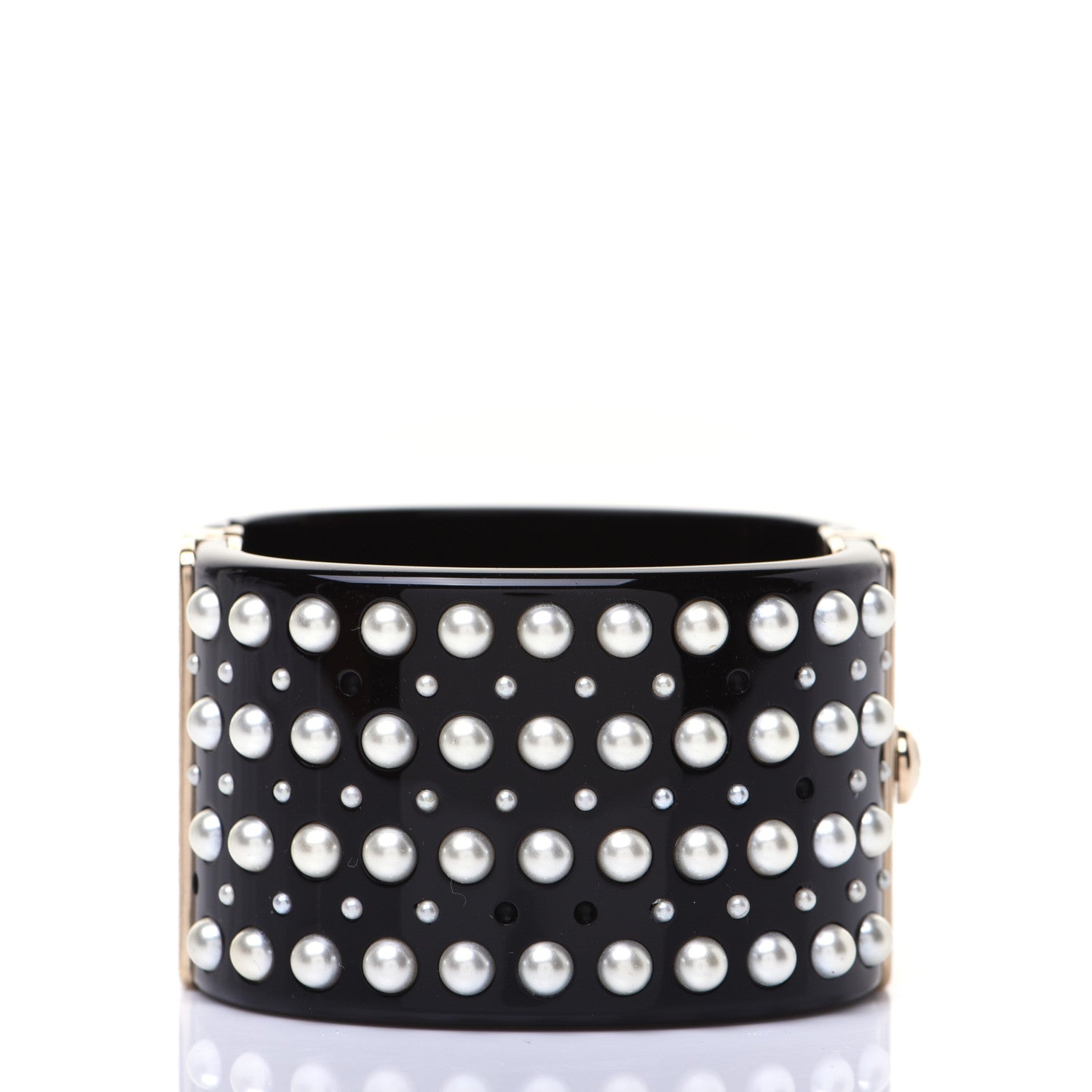 Chanel Resin Pearl Crystal CC Cuff Black 3 of 9