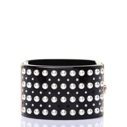 Chanel Resin Pearl Crystal CC Cuff Black 3 of 9
