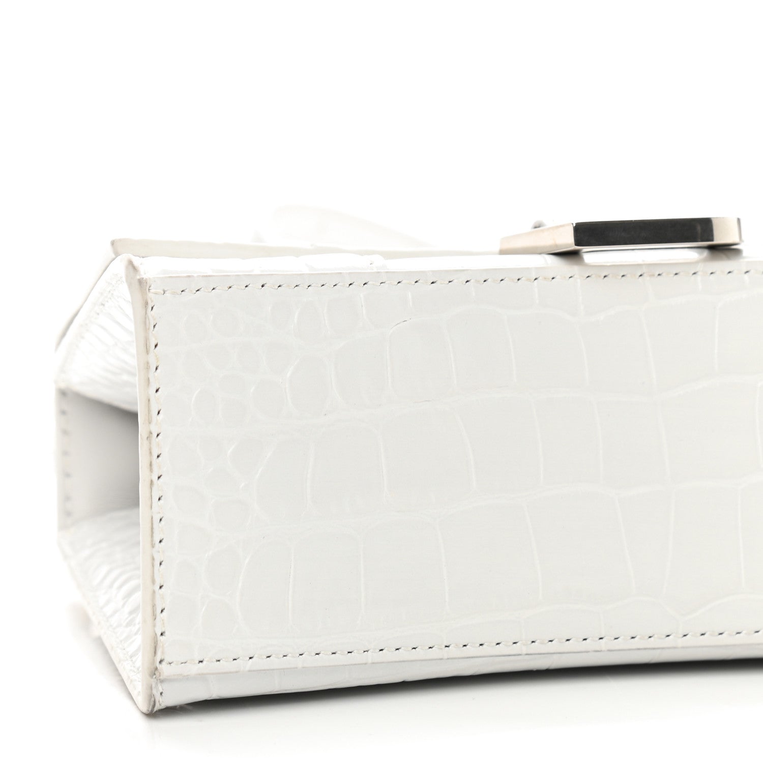Balenciaga Shiny Calfskin Crocodile Embossed Hourglass Top Handle Bag XS White 9 of 10