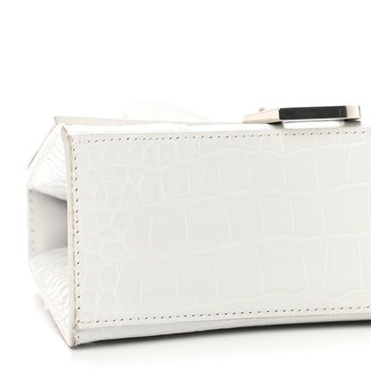 Balenciaga Shiny Calfskin Crocodile Embossed Hourglass Top Handle Bag XS White 9 of 10