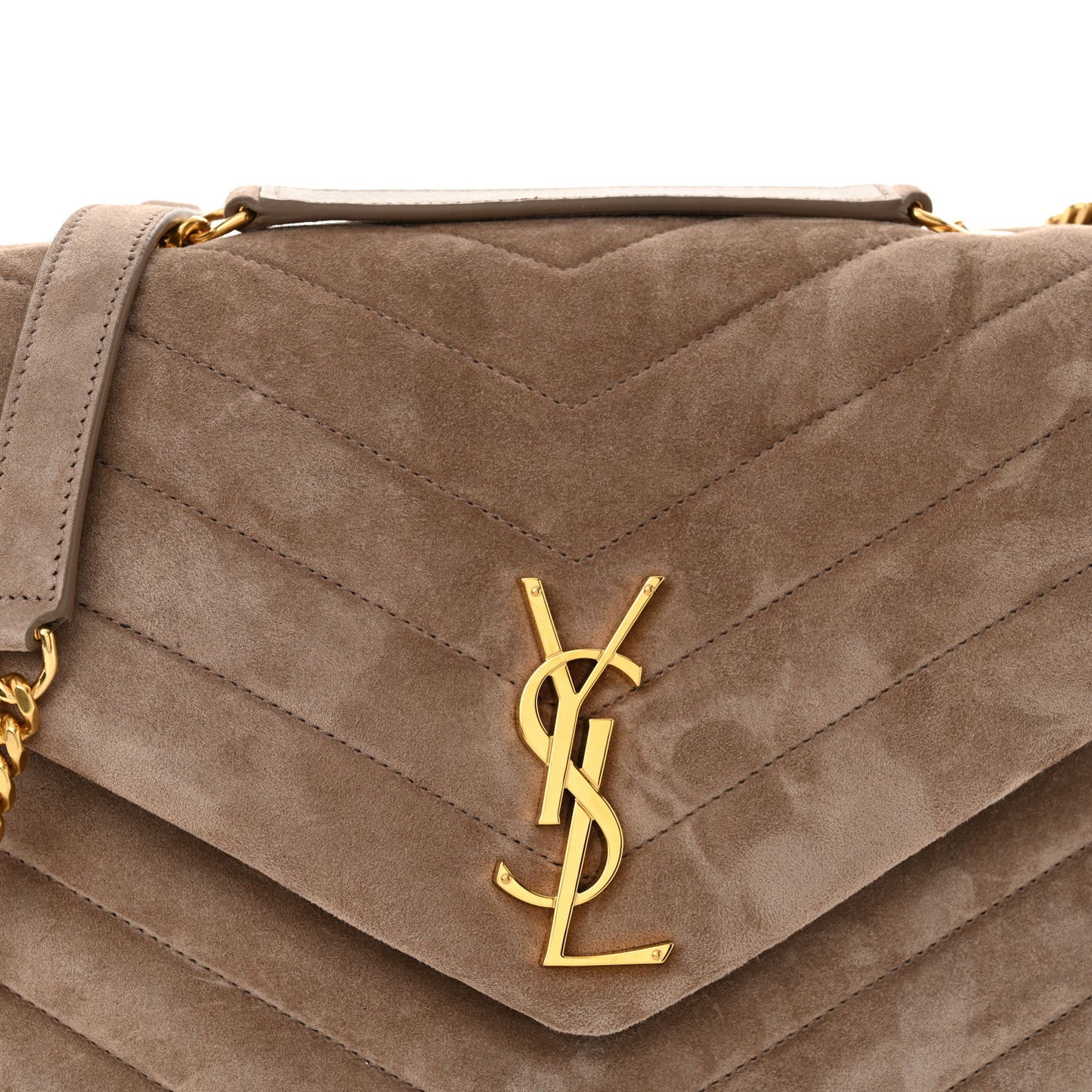 Suede Y Quilted Monogram Medium Loulou Chain Satchel Taupe