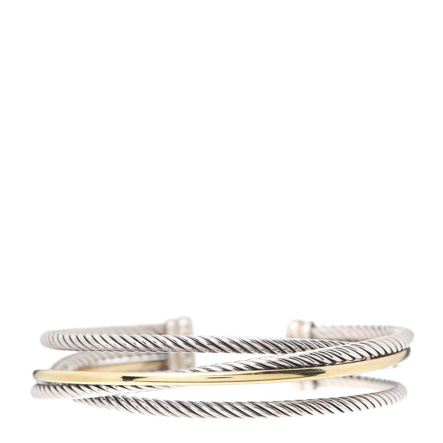 Sterling Silver 18K Yellow Gold Crossover Three Row Cuff Bracelet
