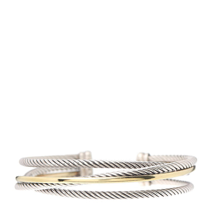 David Yurman Sterling Silver 18K Yellow Gold Crossover Three Row Cuff Bracelet 1 of 5