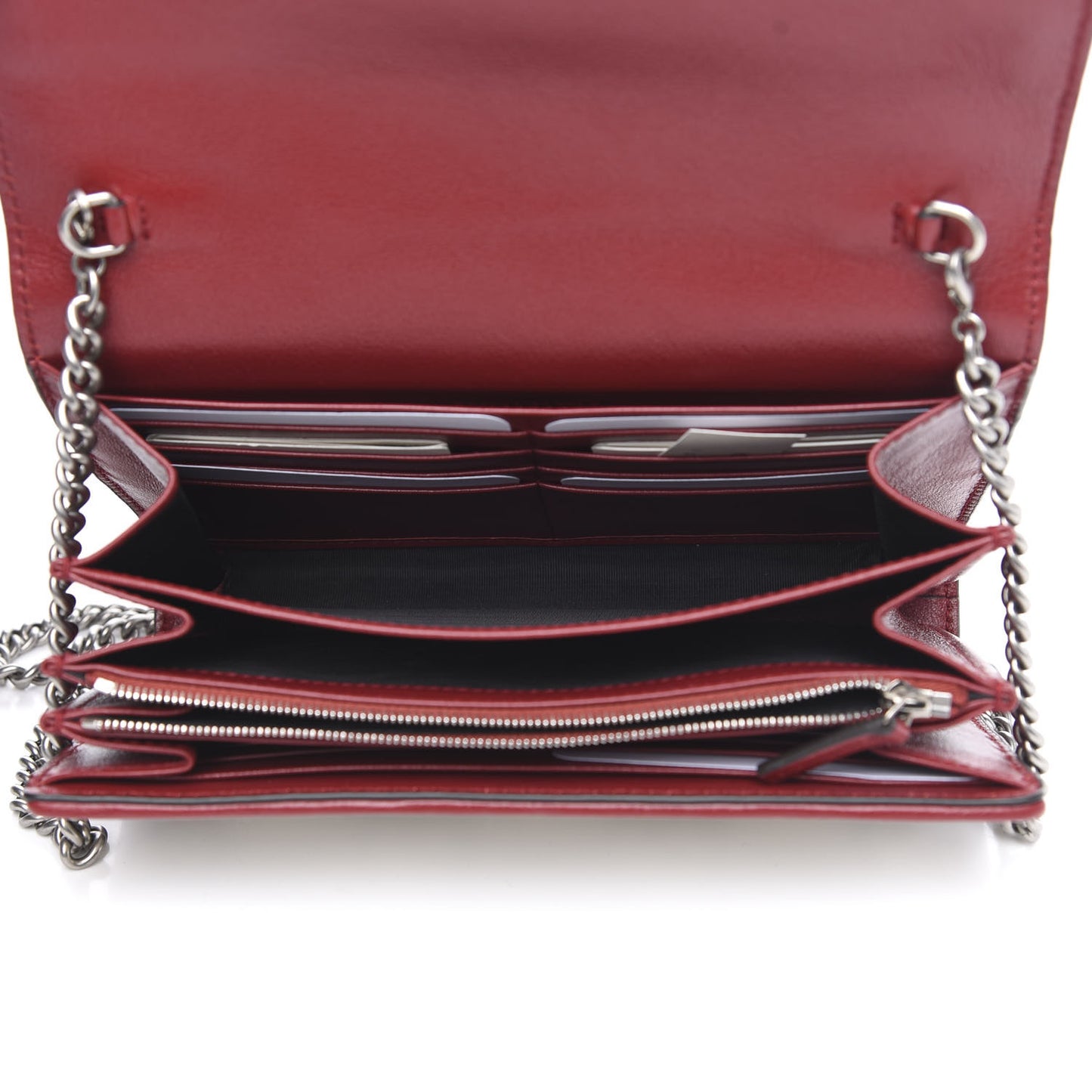 Tweed GG Monogram Mini Dionysus Chain Wallet White Black Romantic Cherry