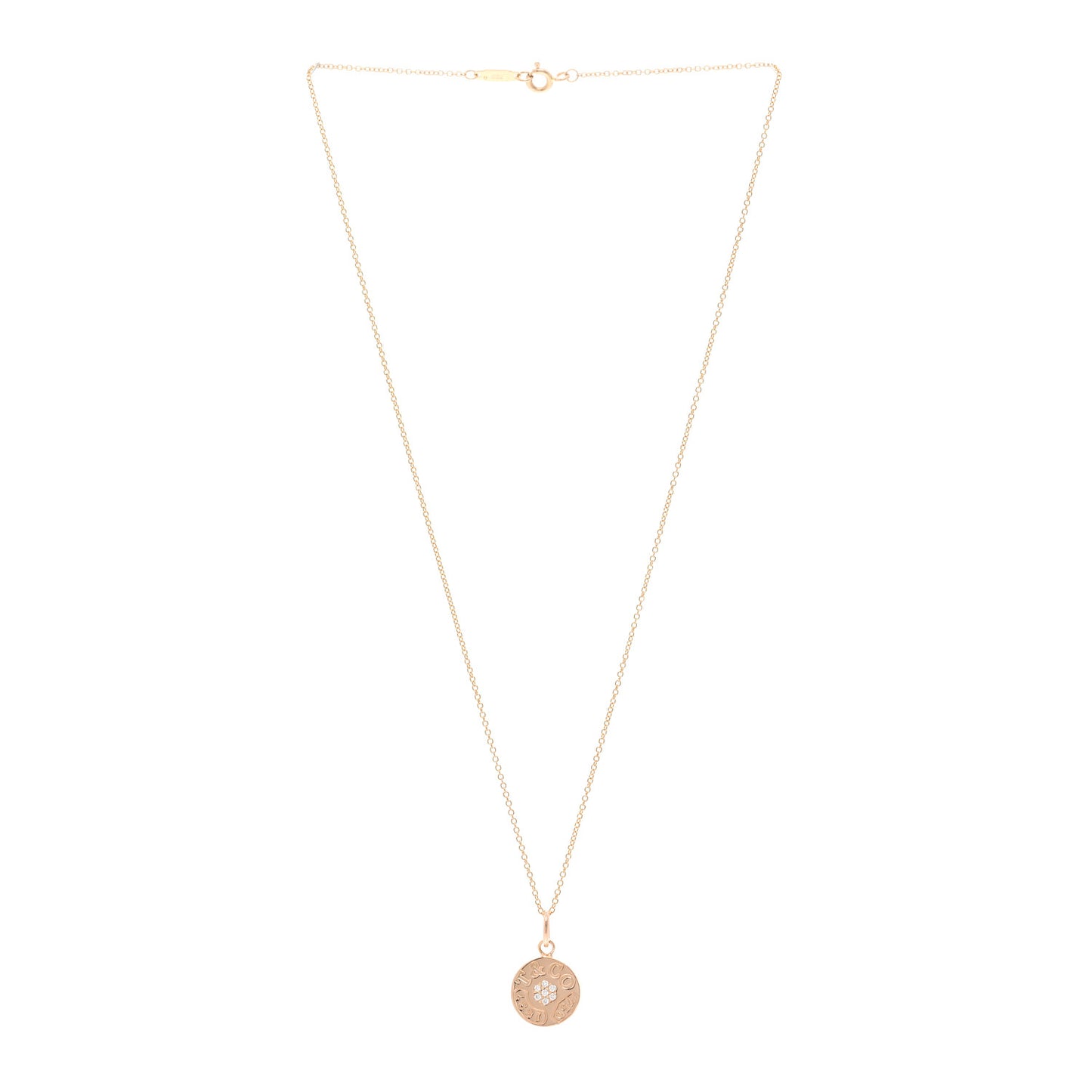18K Rose Gold Diamond 1837 Circle Charm Pendant Necklace