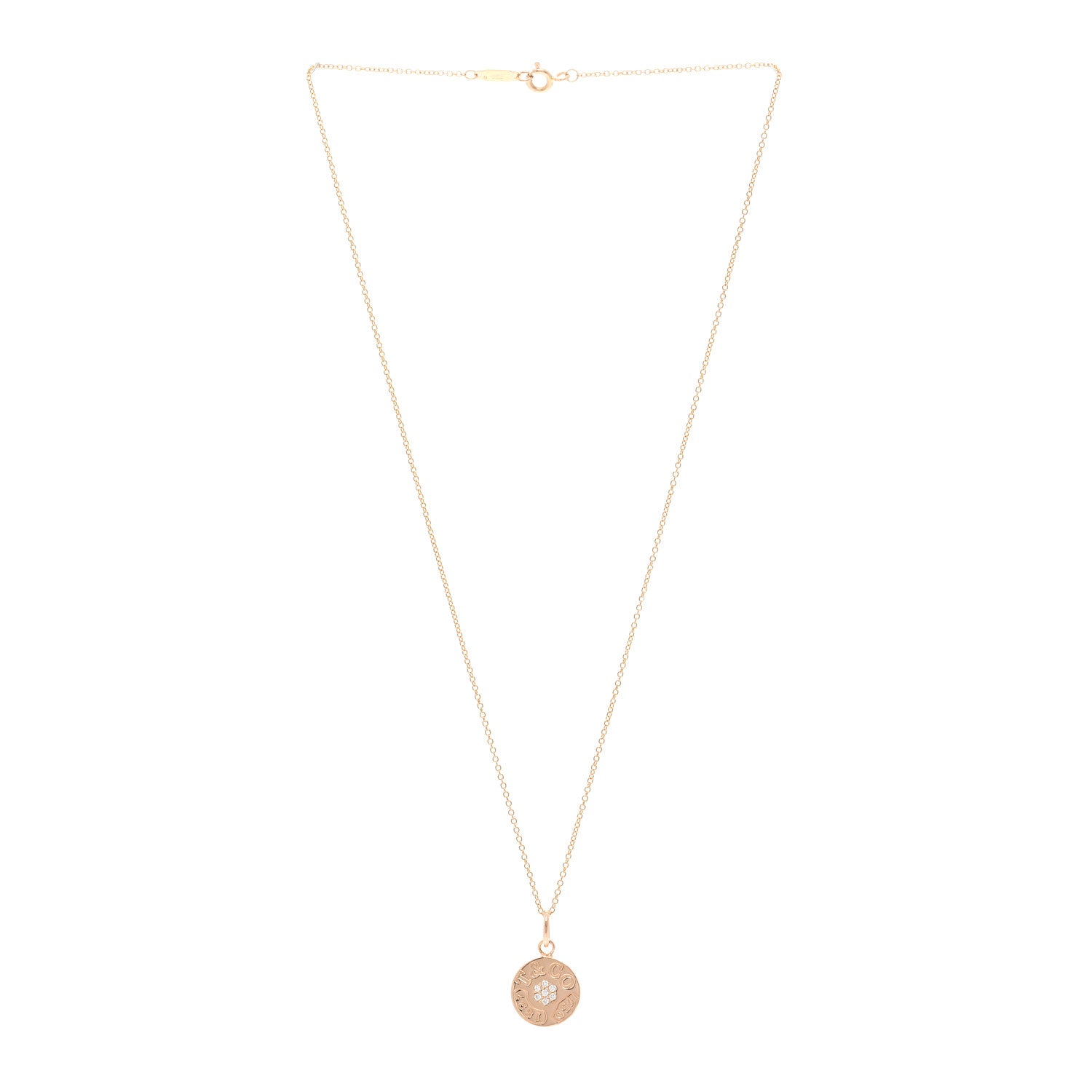 Tiffany 18K Rose Gold Diamond 1837 Circle Charm Pendant Necklace 3 of 6