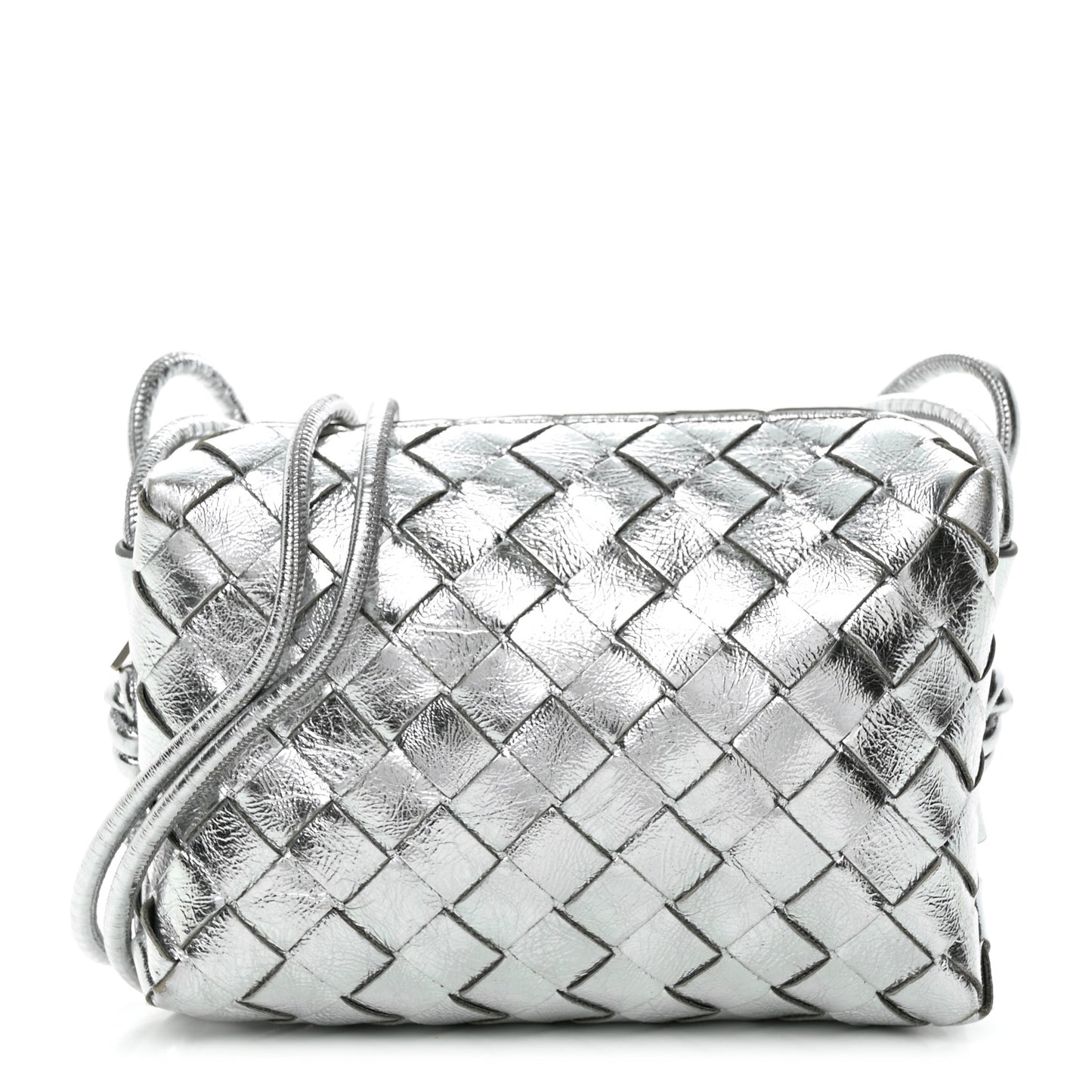 Metallic Nappa Intrecciato Mini Looping Crossbody Silver
