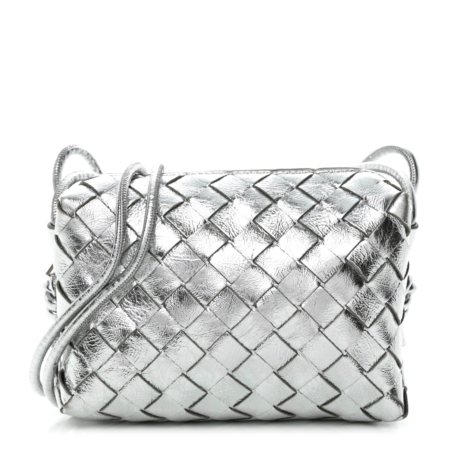 Bottega Veneta Metallic Nappa Intrecciato Mini Looping Crossbody Silver 1 of 19