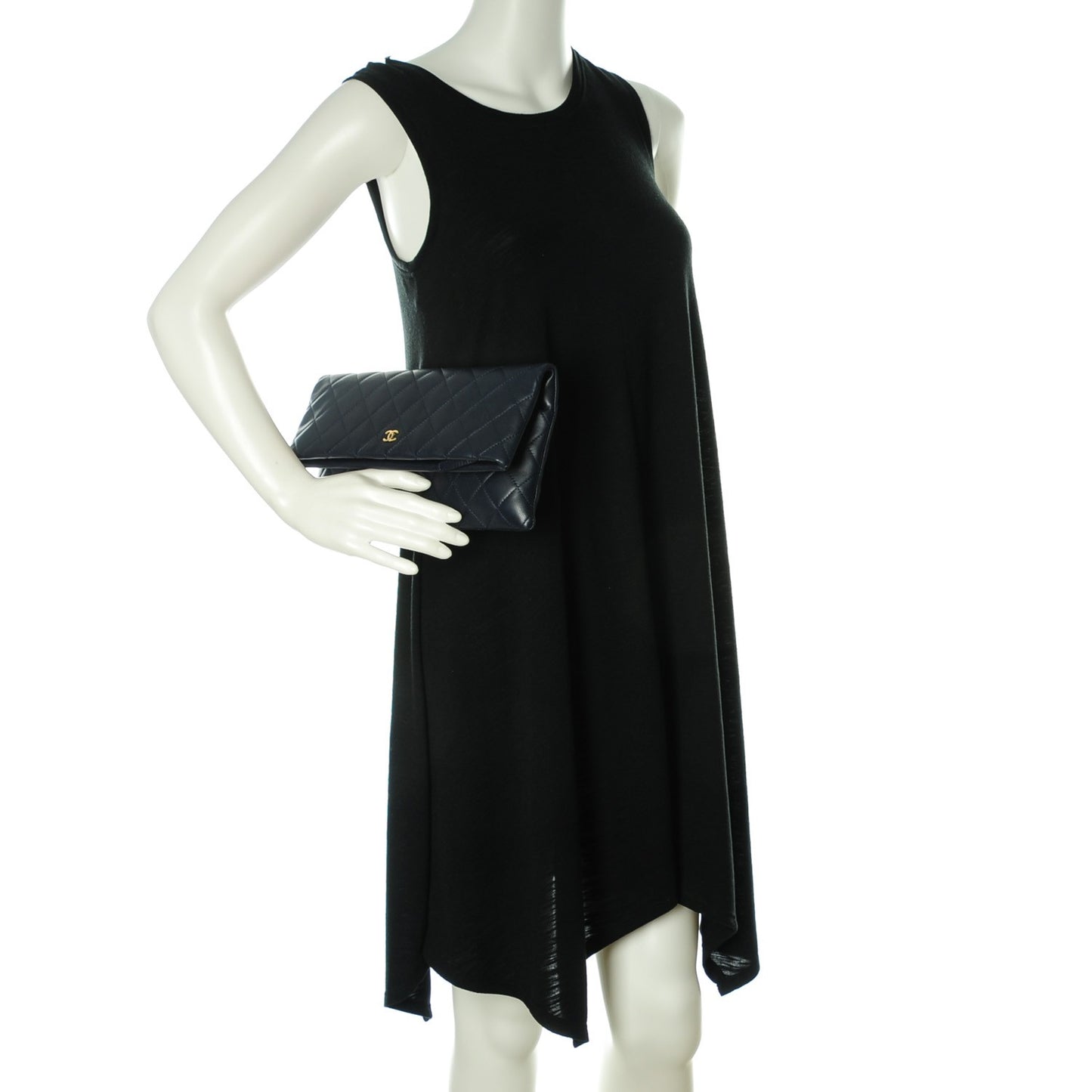 Lambskin Quilted CC Beauty Clutch Navy