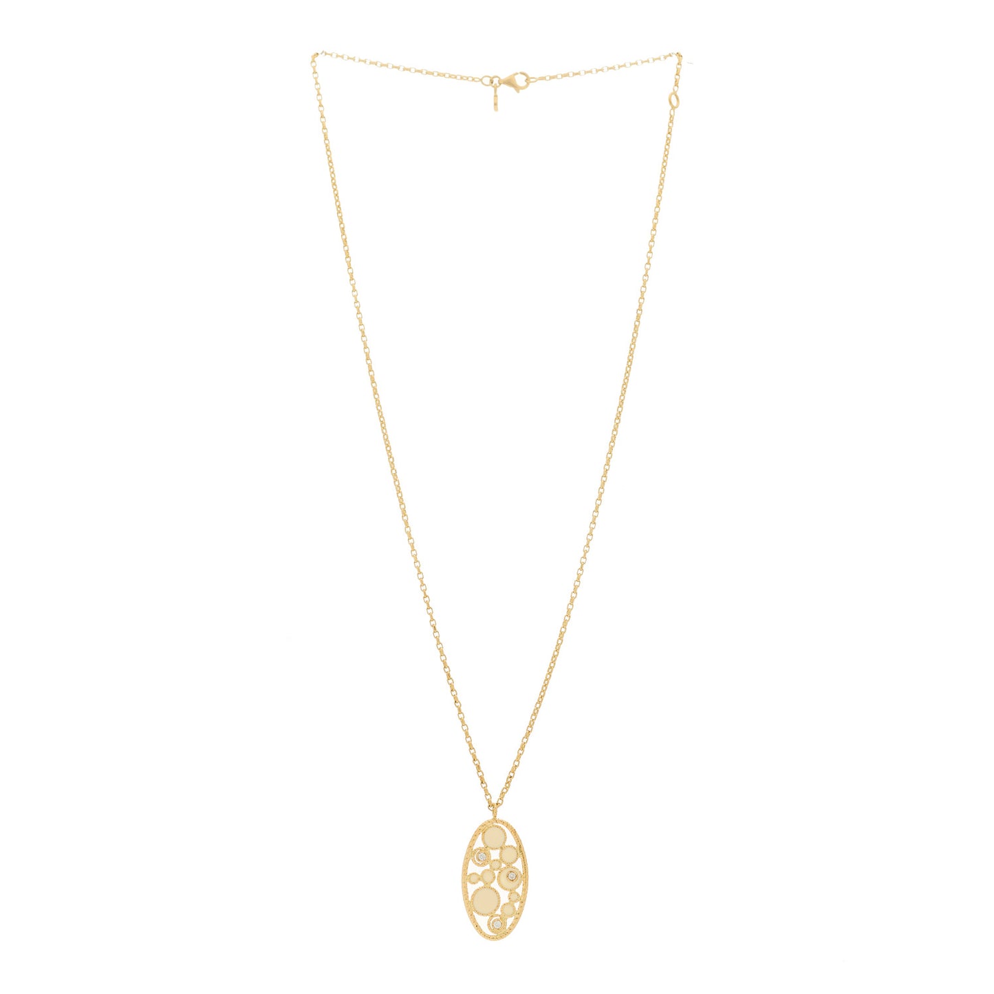 18K Yellow Gold Diamond Enamel Bollicine Pendant Necklace White